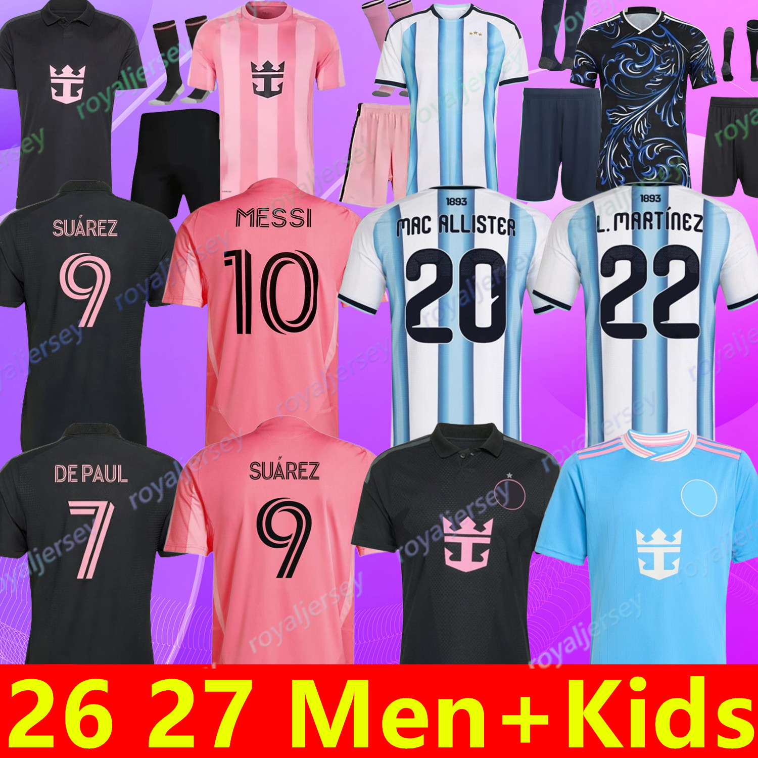 25 26 27 ArgentinaS soccer Jerseys MESSIS GARNACHO DE PAUL National Team MARTINEZ KUN AGUERO Maradona Football Shirts 2026 2027 Miamis Martinez FC Women men kids Kit