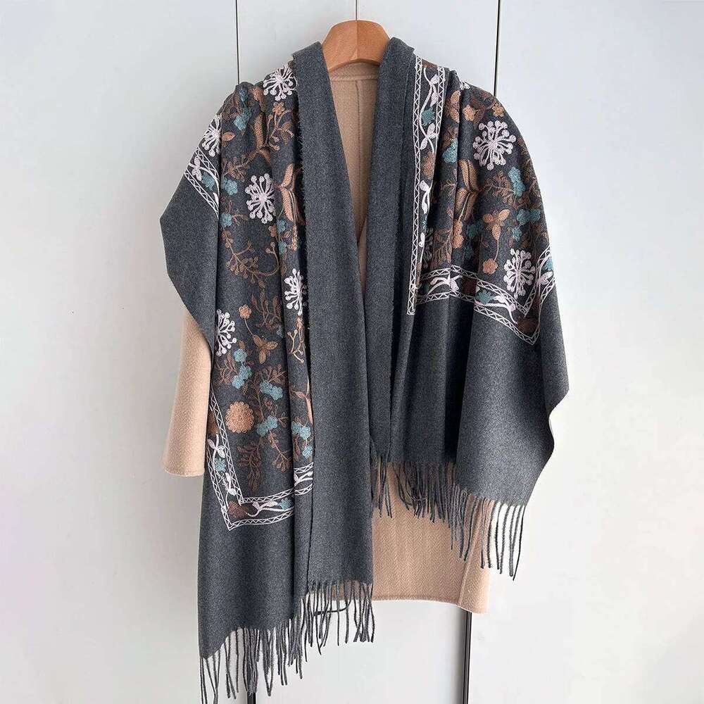 Many Colors Floral Warm Scarf For Women 70*210cm Luxury Faux Cashmere Shawl Winter Thick Pashmina Tassels Poncho Elegant Wrap Z260226