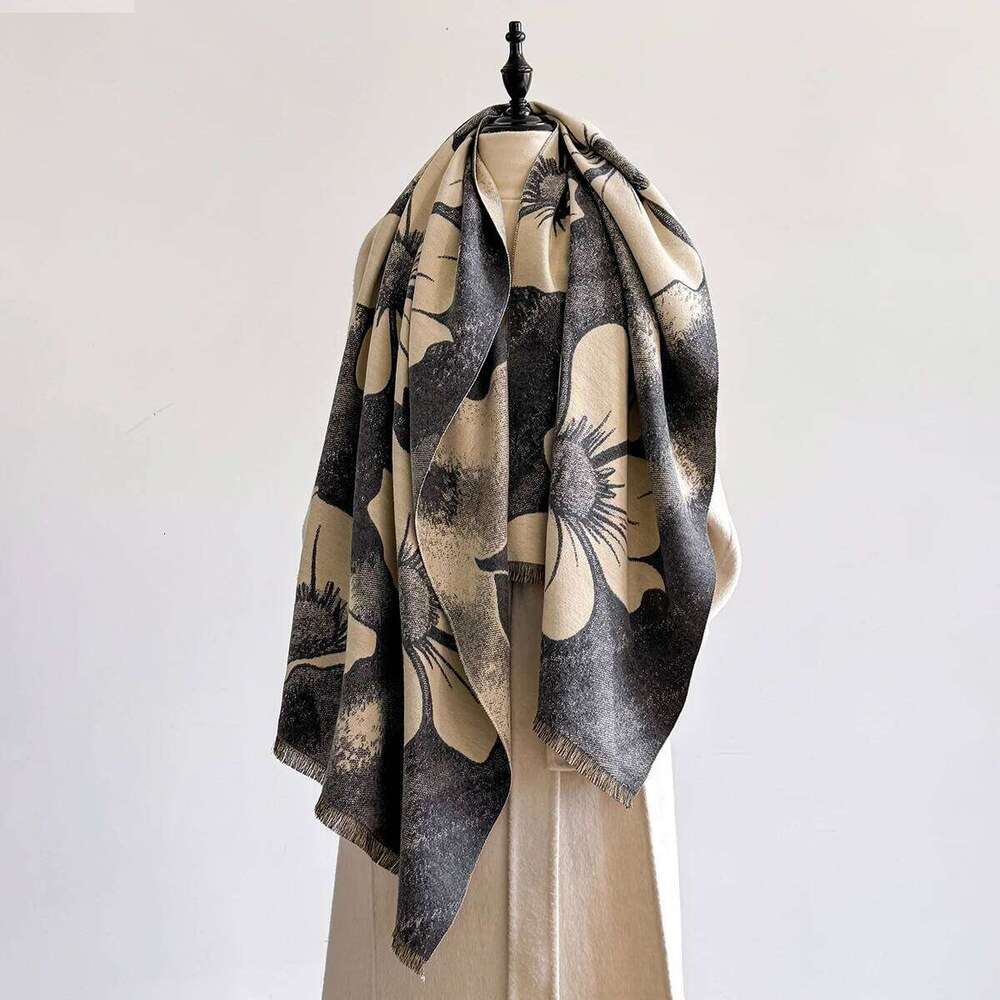Women Thick Warm Winter Design Flower Print Imitation Cashmere Pashmina Shawl Lady Wrap Scarves Foulard Blanket Scarf Z260226