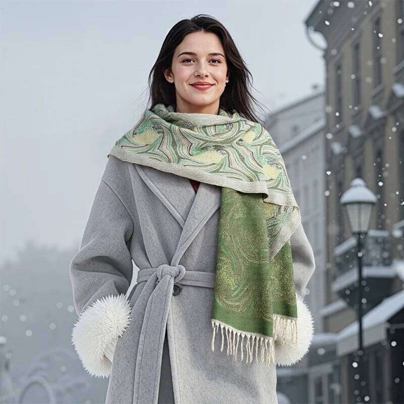 Winter Jacquard Cashmere Pashmina Tassel Scarf Casual Green Warm Blanket Scarves Shawls Wraps Women Girls Thick Poncho Stoles Z260226