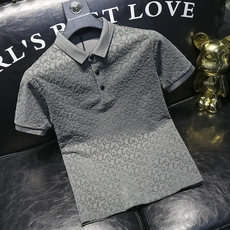 Golf Shirt CROP TOP Trend Short Sleeved Men Summer Self Cultivation Tops Leisure Jacquard Ins Lapel Collar Button Slim 260227