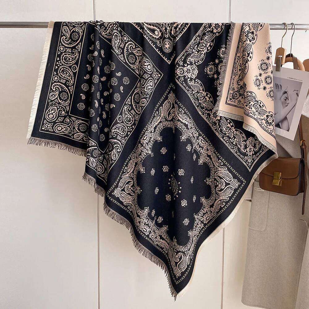 130*130CM Retro Cashew Flower Women's Winter Imitation Cashmere Double-sided Scarfs Fashionable Warm Shawl Cloak Scarf Z260226