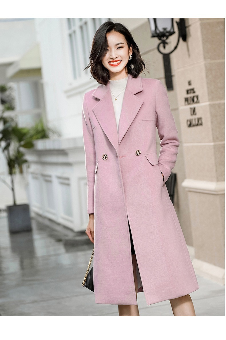 Womens autumn and winter minimalist double breasted long sleeved lapel button down woolen jacket with loose commuting fit 240823