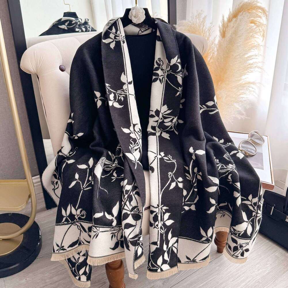 Women's Floral Print Cashmere Scarf Warm Autumn Winter Hijab Pashmina Shawl Wrap Fashionable Headscarf for Modesty Z260226