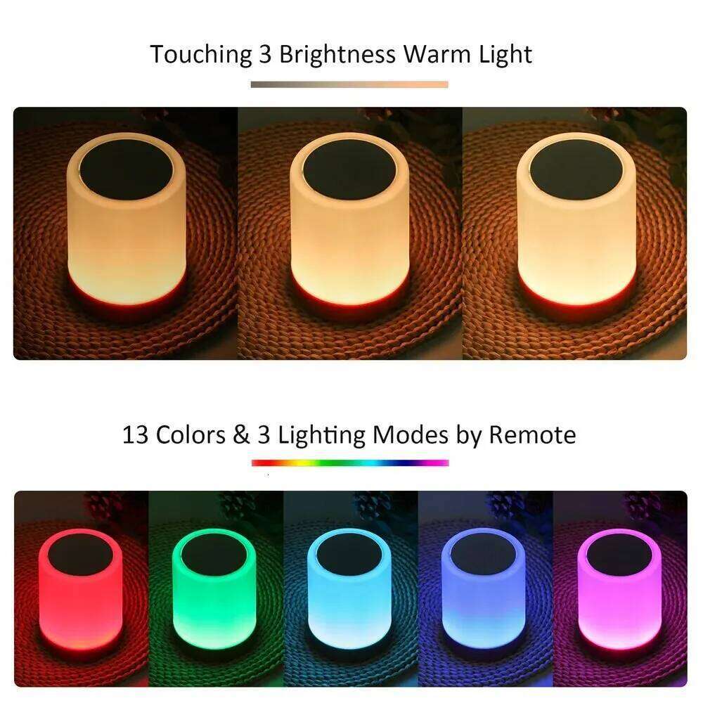 Touch Bedside Bedroom Night Dimmable Desk Remote Control 13 Color Changing Light, Timed Shutdown, USB Charg Z260227