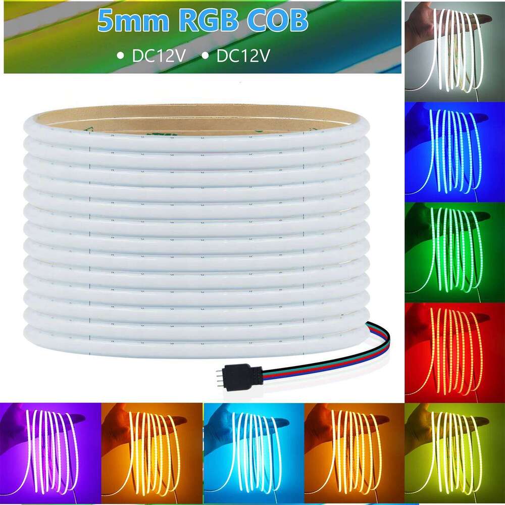 DC 12V 24V RGB COB LED Strip Narrow Version 5MM 576LEDs/M High Bright Dotless Home Decor Led Tape Diode Flexible Ribbon Rope Z260226