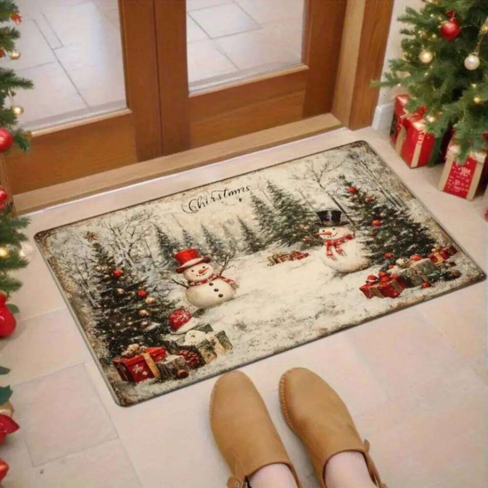 VIKAMA Christmas Cartoon Retro Print Mat, For Entrance, Kitchen Bathroom. Non-Slip, Dirt-Proof & Washable Carpet, Home Decor H260227 - view 3