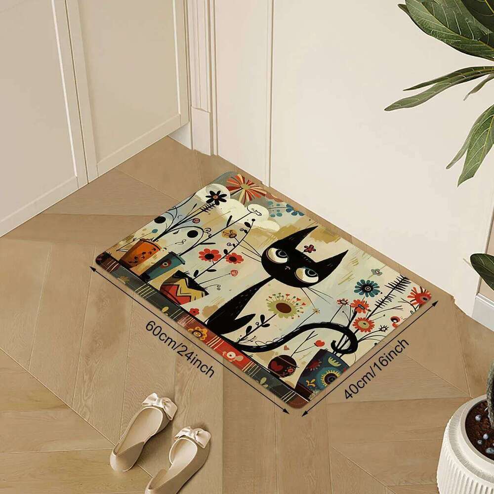 VIKAMA Black Cat Pattern Kitchen Long Waterproof Bathroom Mat Rug Bedroom Carpet For Live Room Home Decoration H260226