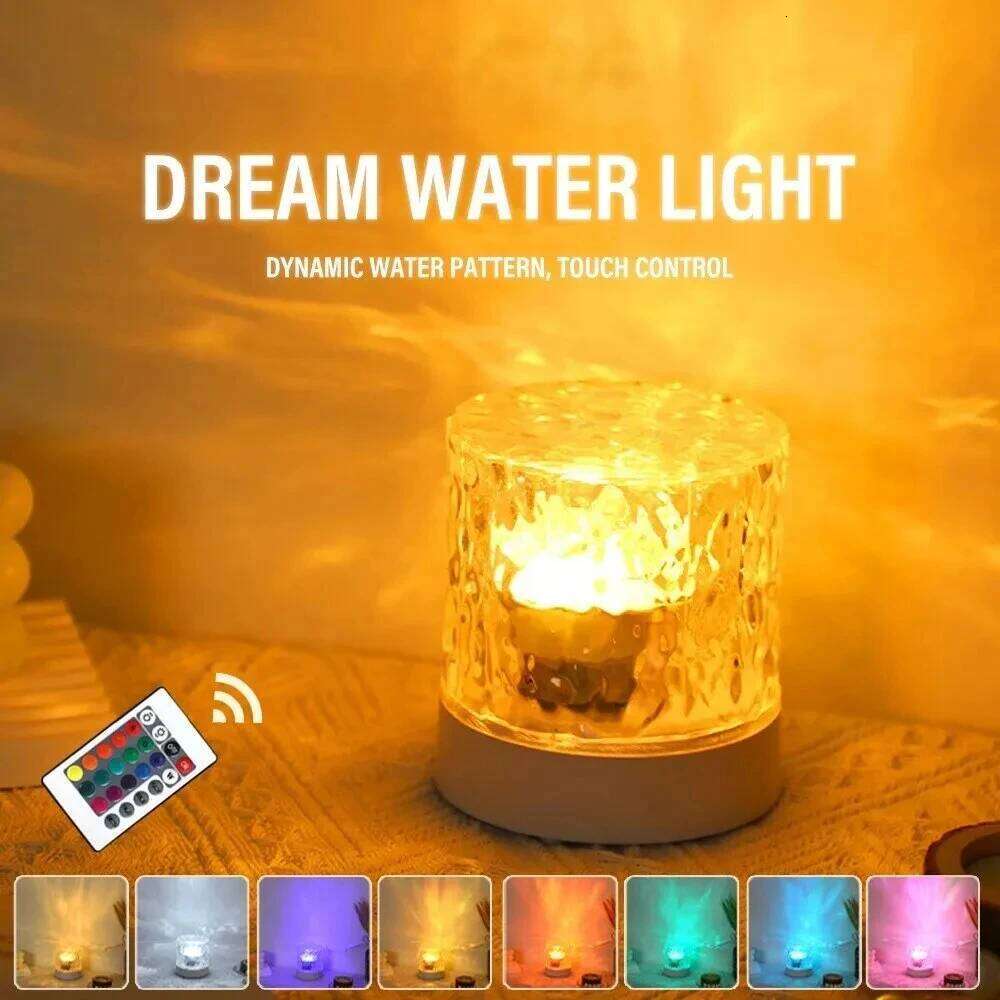 3/16 Color LED Water Ripple Ambient Night Light Rotating Projection Crystal Table Lamp RGB Dimmable Home Decoration Gift Z260227