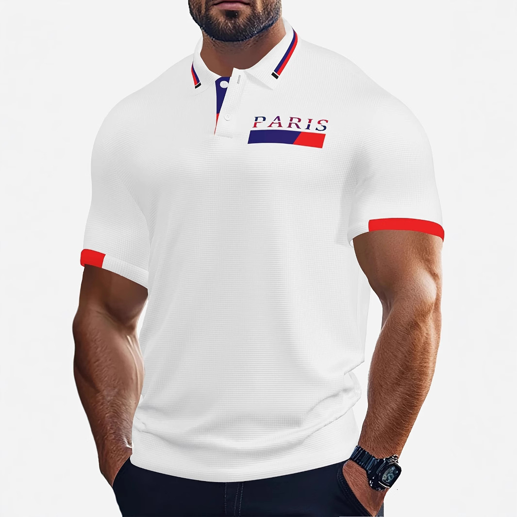 Luxury Designer Clothes European And American Foreign Trade New 3D Digital Solid Color Turn-Down Collar Short Sleeve Sports Shirt Casual Loose Mens Po