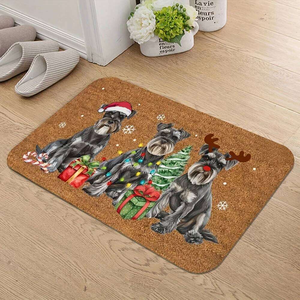 VIKAMA Christmas Miniature Schnauzer Doormat Cute Holiday Welcome Mat with Three Dog Non-Slip Entryway Rug for Indoor Home Decor H260226