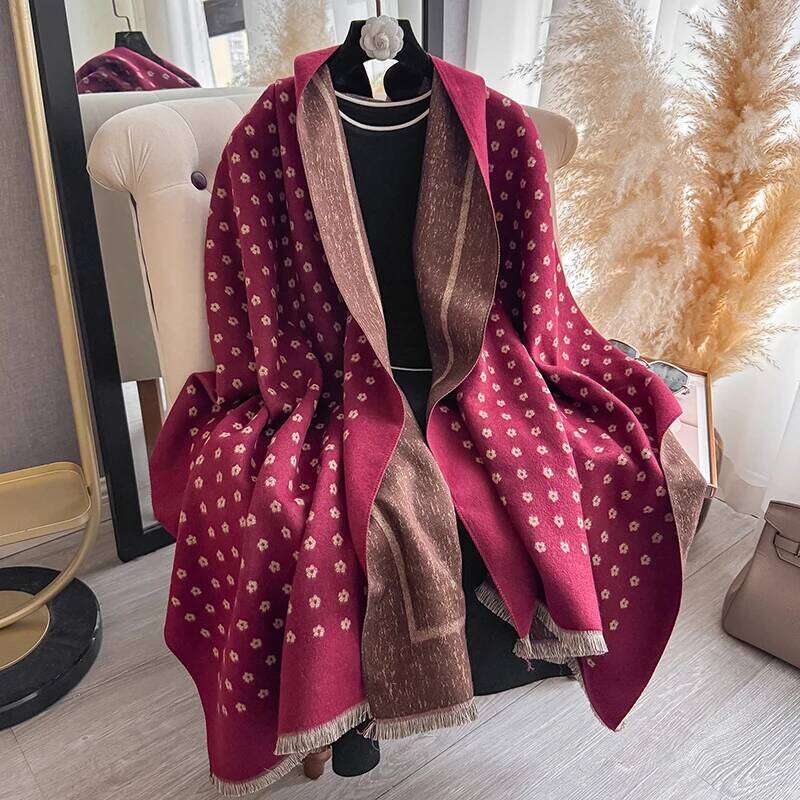 Women's Warm Faux Cashmere Shawl Autumn Winter Floral Jacquard Scarf Wrap Functional Neck Protection Blanket Style Z260226
