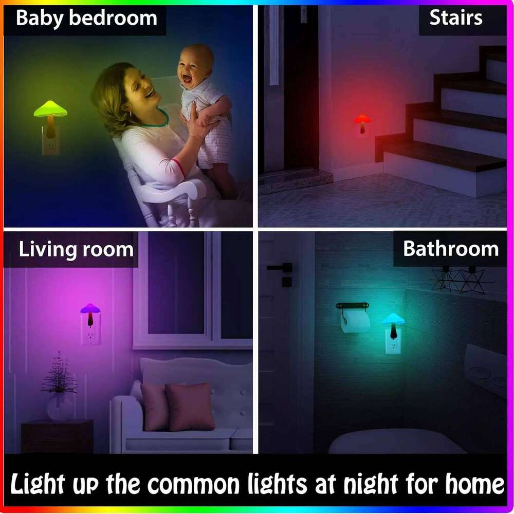 2 Mushroom LED Night Lights Romantic Light Sensor Plug-in Wall Lamps 7 Color Z260227