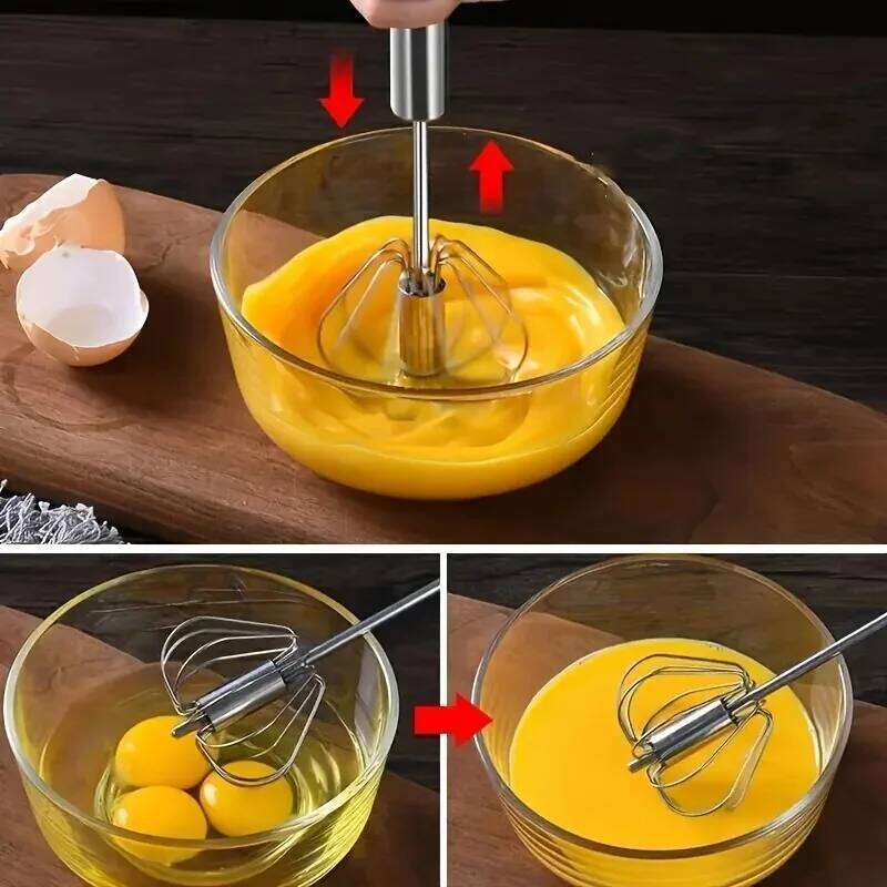 1pc Stainless Steel Egg Beater Semi-Automatic Hand Push Whisk Durable Kitchen Tool for Baking Cream Mixing Effortless Design