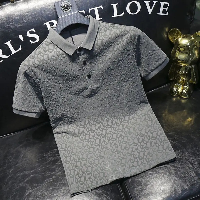 Golf Shirt CROP TOP Trend Short Sleeved Men Summer Self Cultivation Tops Leisure Jacquard Ins Lapel Collar Button Slim 260227