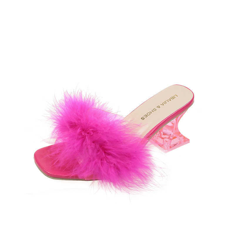 Fur Flip Flops Women Summer Beac Ladies Real Fur Furry Pom Transparent Crystal Flats Slides 2022 Fox Fur SandalsXJ250207