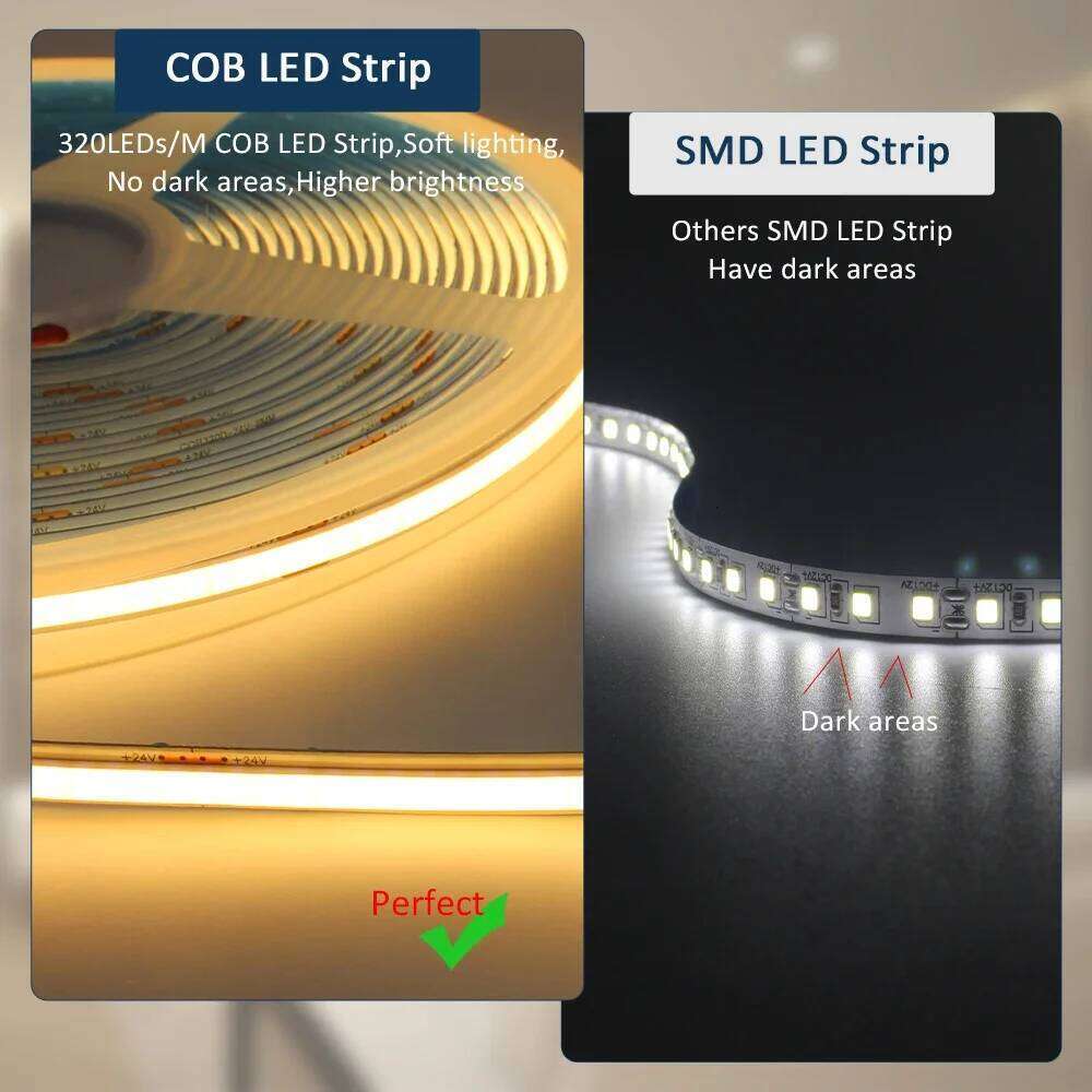 24V COB LED Strip 5m 10m High Brightness Flexible Ribbon Linear Light Warm White 320LEDs/m FCOB Lamp Tape for Room Decor Z260226