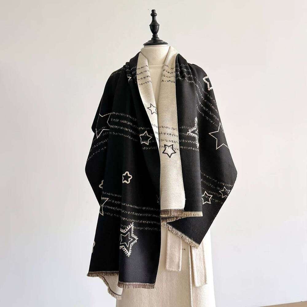 Women Fashion Scarves Star Pattern Poncho Imitation Cashmere Winter Warm Shawl Wraps Female Thick Pashmina Blanket Bufanda Z260226
