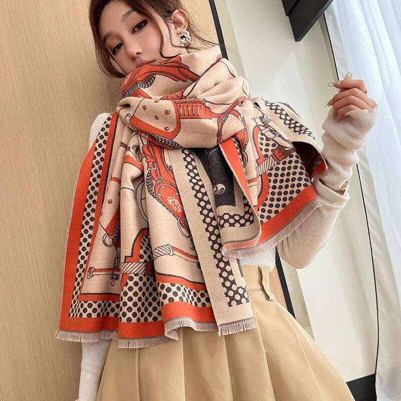 Luxury Horse Winter Cashmere Scarf Women Design Warm Pashmina Shawl Wraps Bandana Female Thick Blanket Soft Bufanda Foulard Z260226