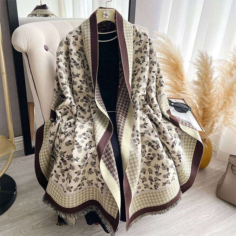 Women New Two Sided Floral Print Imitation Cashmere Scarf Soft Warm Pashmina Shawl Autumn Winter Coldproof Windproof Blanket Z260226