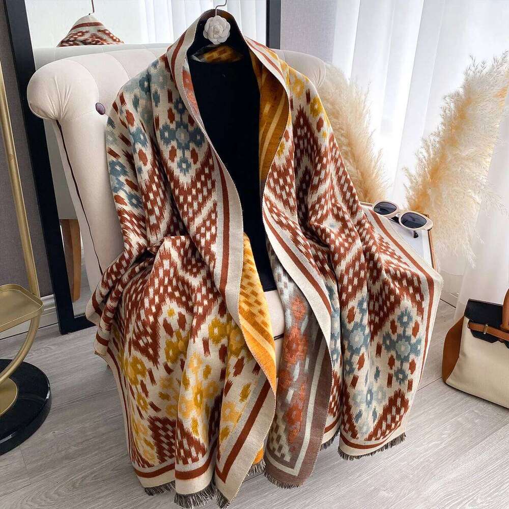Women New Two Sided Print Imitation Cashmere Scarf Soft Warm Pashmina Shawl Autumn Winter Coldproof Windproof Blanket Z260226