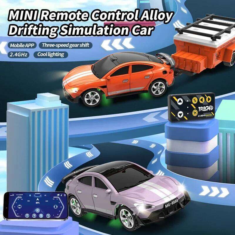 1/64 2.4G High speed Drift RC With APP 4WD Alloy Remote Control Car LED Light Radio Controlled Mini GTR Racing Toy For Kid H260227