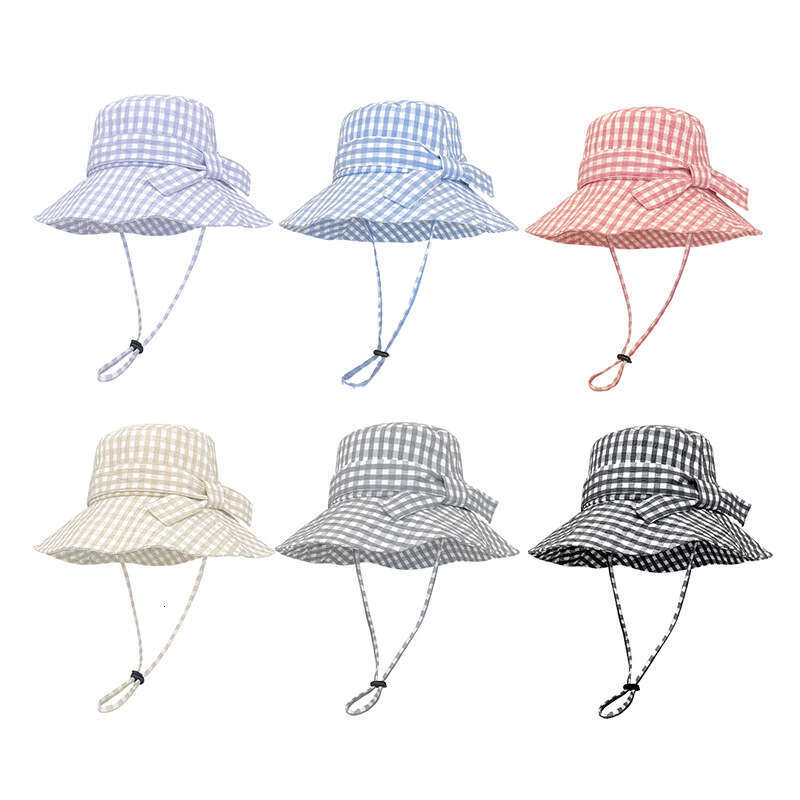 Lightweight checkered sun hat Adjustable lower jaw strap Fashion accessories Suitable for summer trips and pool parties