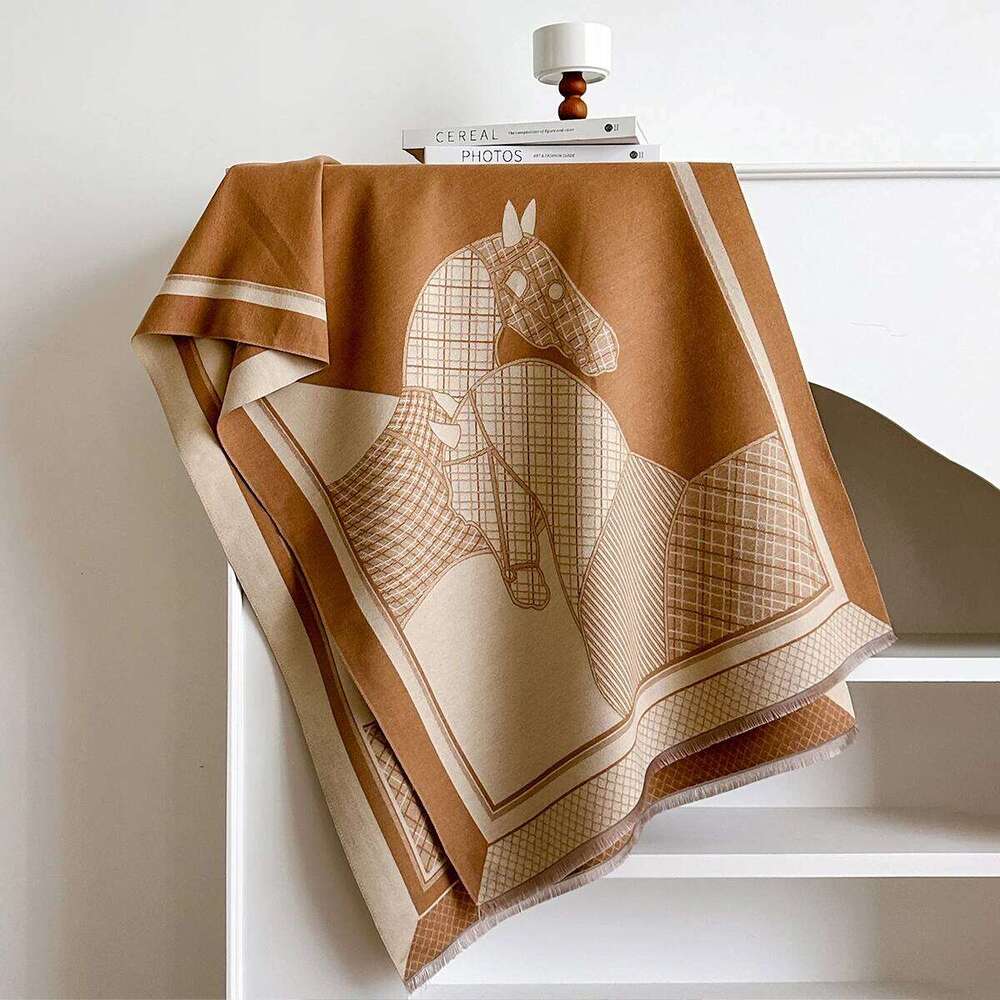 Women Luxury Horse Print Winter Poncho Shawl Animal Imitation Cashmere Scarves Pashmina Wraps Thick Warm Female Blanket Scarf Z260226