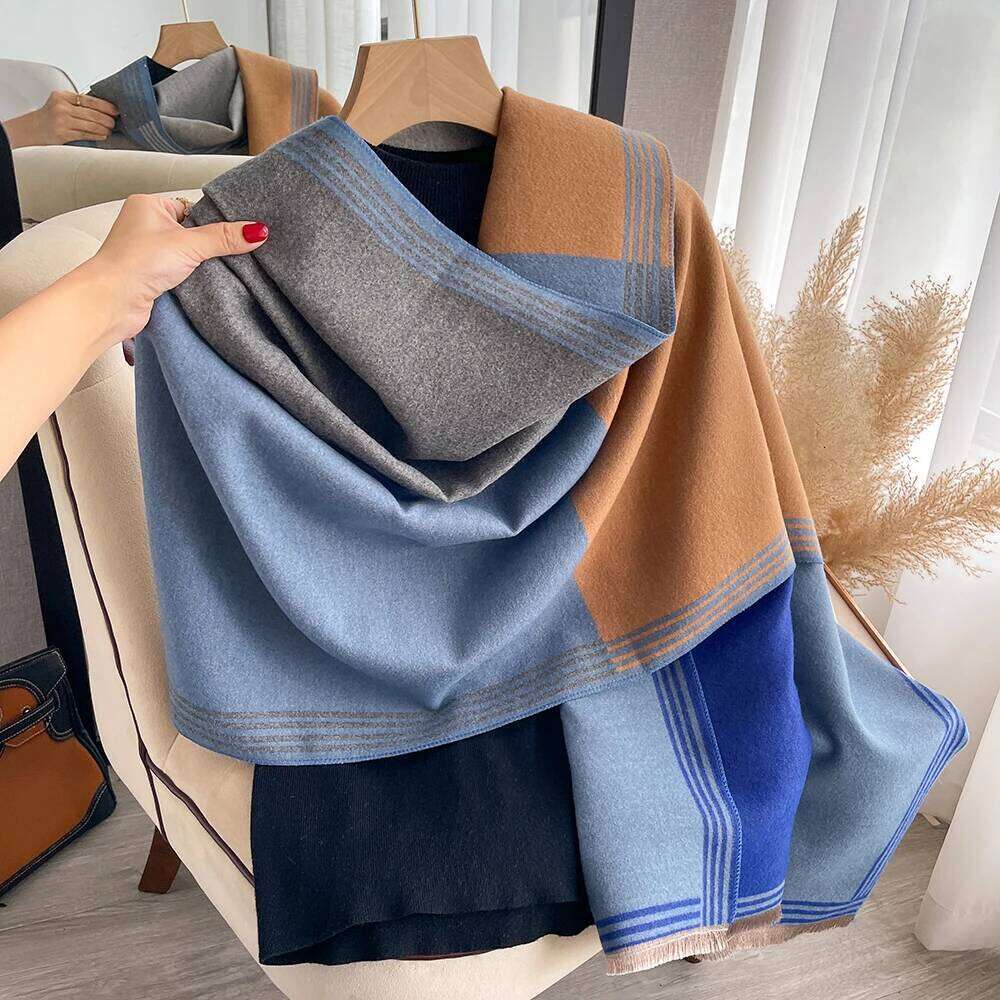 Winter women's geometric splicing faux cashmere fall winter thickened fashion warm and versatile scarf shawl Z260226