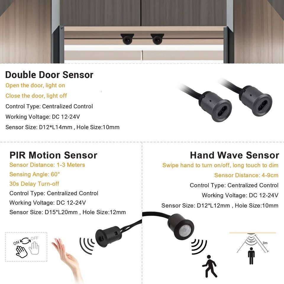 Under Cabinet COB LED Strip Light Collection Display Closet Bookcase Wardrobe Lamp Tape Penetrable Wood Dimmable Touch Sensor Z260226