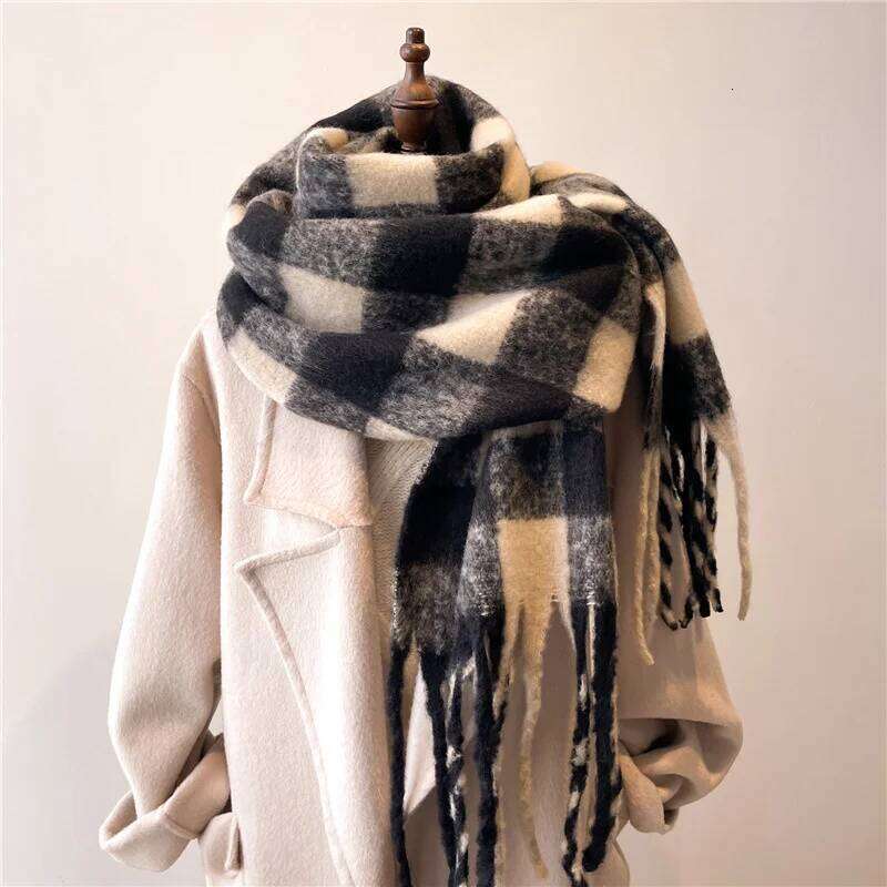 2025 Fashion Winter Women Warm Scarf Cashmere Thicken Plaid Pattern Shawl Outdoor Travel Pashmina Neckerchief Foulard Z260226
