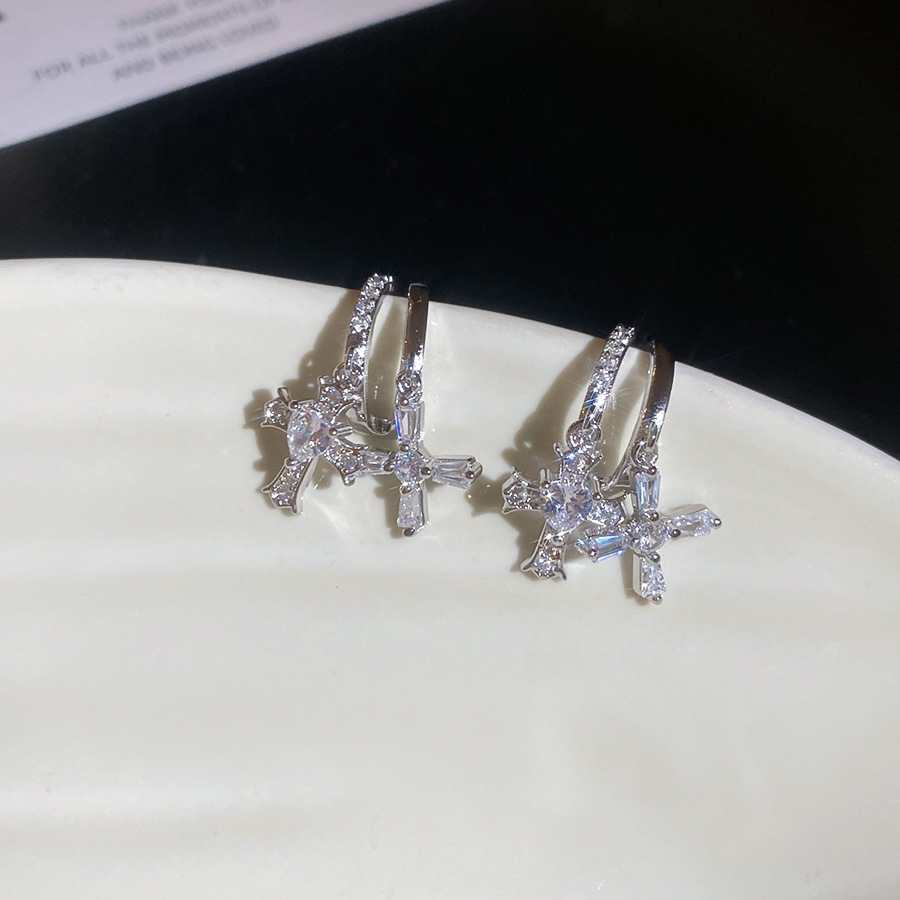 Silver needle zircon C-shaped cross pendant niche high-end earrings, minimalist trendy unique earrings for women - view 6