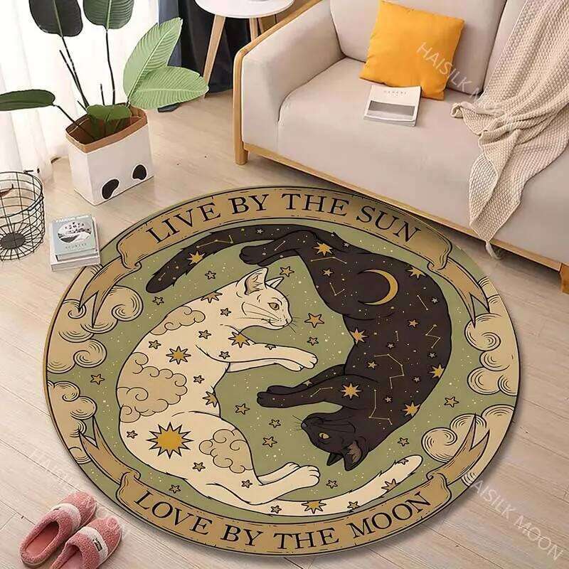 1PC Retro Tarot Cat Print Round Bedroom Living Room Doormat Sofa Table Home Decor Area Rug Floor Mat for Gifts H260226