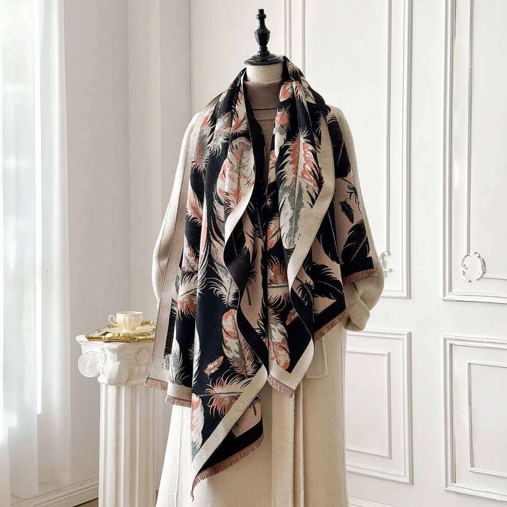 Luxury Feather Print Scarf 2025 Women Warm Pashmina Shawl Ideal for Autumn Winter Fashion Accessory Bufanda Mujer Foulard Z260226