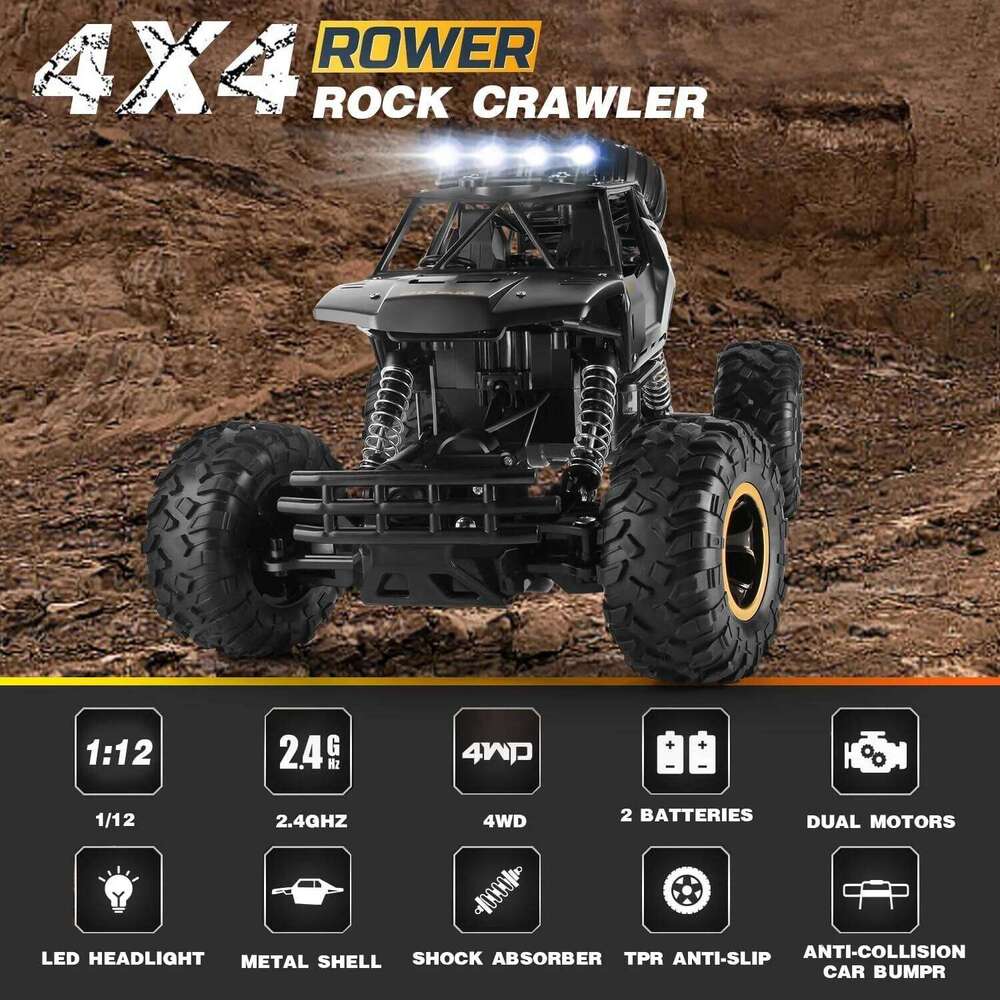 RC Car 1:12/16 Scale All Terrain 15KM/H High Speed 4WD Electric Vehicle with 2.4 GHz Headlight Remote Control Off-Road Truck Toy H260227