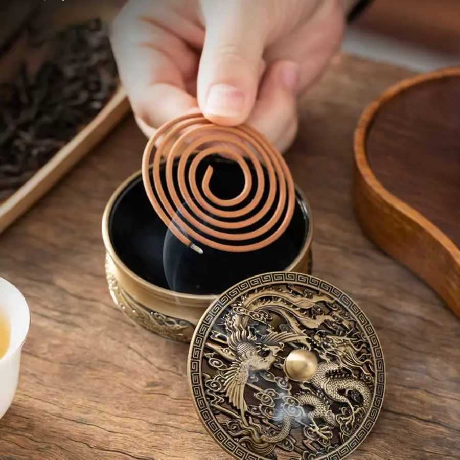 Incense Burner Alloy Dragon & Phoenix Hollow Relief New Chinese Style for Home DecorT260227