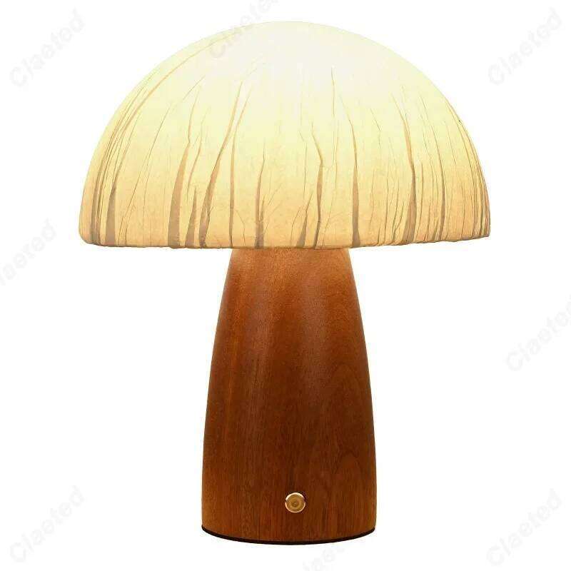 Creative New LED Wooden Mushroom Small Table Lamp Bedroom Bedside Solid Wood Atmosphere Decoration Lighting Fixture Z260227