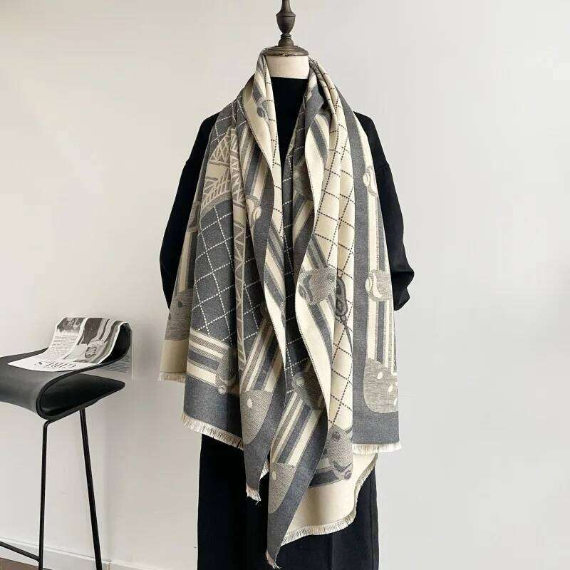 Luxury Eiffel Towe Warm Poncho Cashmere Scarf Women Winter Shawl Wraps Female Thick Pashmina Blanket Bufanda Travel Echarpe Z260226