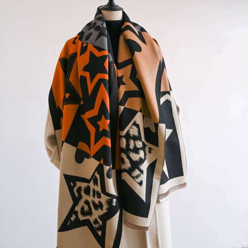 2024 Luxury Star Two-Sided Scarf For Women Warmer Winter Cashmere Pashmina Scarves Shawls Female Thick Blanket Wraps Foulard Z260226