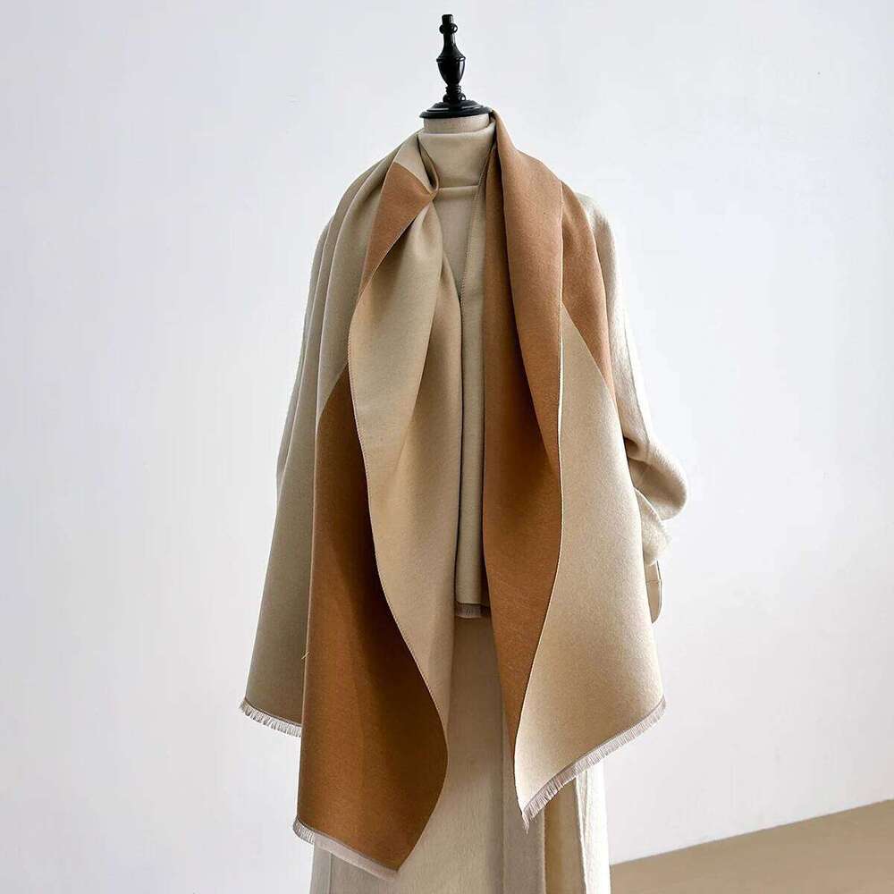 Women Winter Scarf Pashmina Shawls Lady Wraps Thick Warm Two Tone Color Block Bufanda Echarpe Female Cashmere Imitation Stoles Z260226