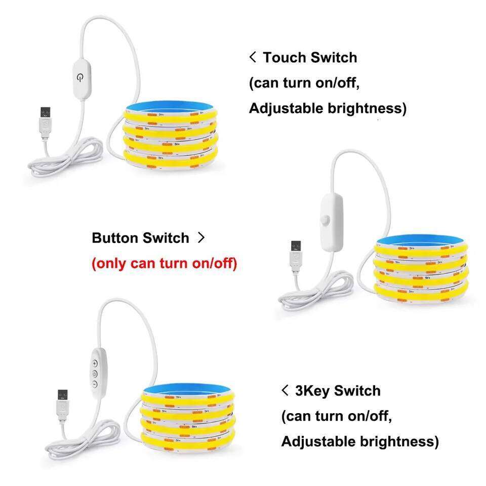 5V COB Strip 320LEDs/M Touch Sensor Dimmable USB Flexible LED Ribbon Adhesive Tape DIY Mirror TV Backlight Night Light Z260226