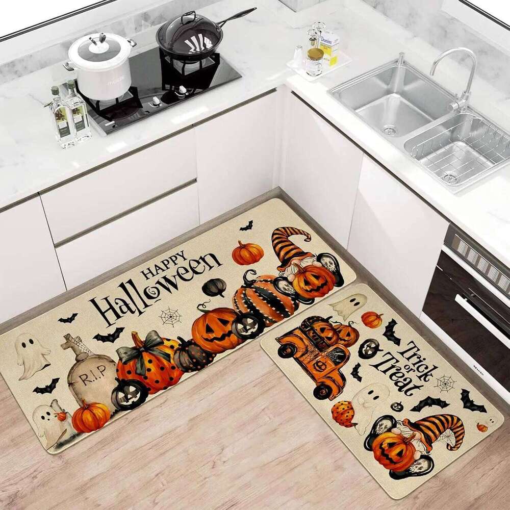 1/2pcs Halloween Kitchen Floor Mats Ghost Pumpkin Balcony Porch Carpet Washable Entrance Welcome Doormat Home Decor Accessories H260226