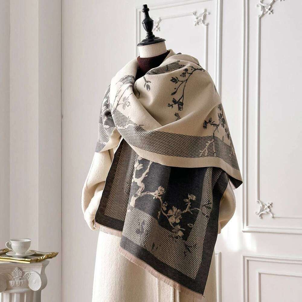 Luxury Women's Faux Cashmere Scarf Warm Pashmina Blanket Poncho Fashion Print Thick Shawl for Autumn Winter Z260226