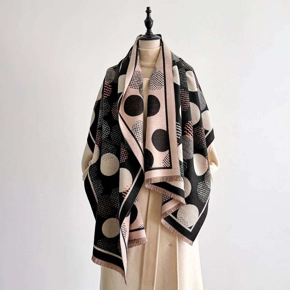 Luxury Brand Polka Dot Print Winter Blanket Scarf Shawls for Women - Warm Faux Cashmere Pashmina, Large Wrap Long Z260226