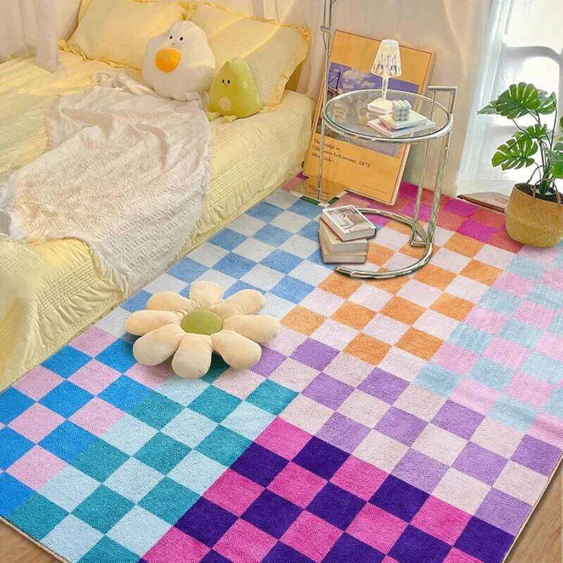 Multicolored Checkerboard Rug Retro Funky Rugs for Living DIning Room Bedroom Kitchen Office Checkered Modern Geometric Carpet H260226