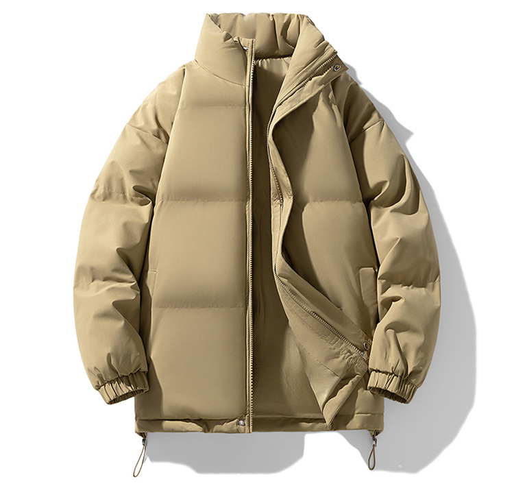 Unisex Winter Thickened Puffer Jacket, Men's Loose Stand Collar Trendy Coat, Solid Color Versatile Couples Cotton Padded Outerwear