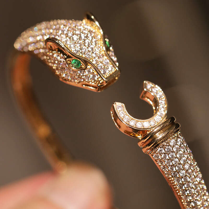 Zircon-Set Leopard-Print Bracelet Designer Open-Cuff Bracelet Unisex Holiday Gift for Women and Men