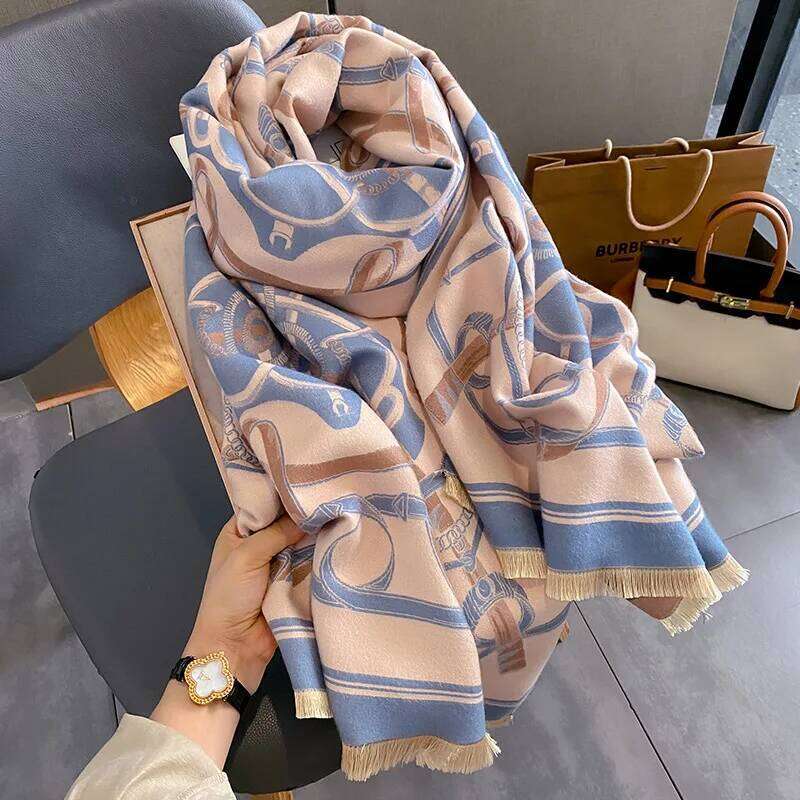 Luxury Chain Cashmere Hijab Poncho Women Thick Warm Winter Scarf Design Pashmina Travel Blanket Shawl Wraps Bufanda Echarpe Z260226