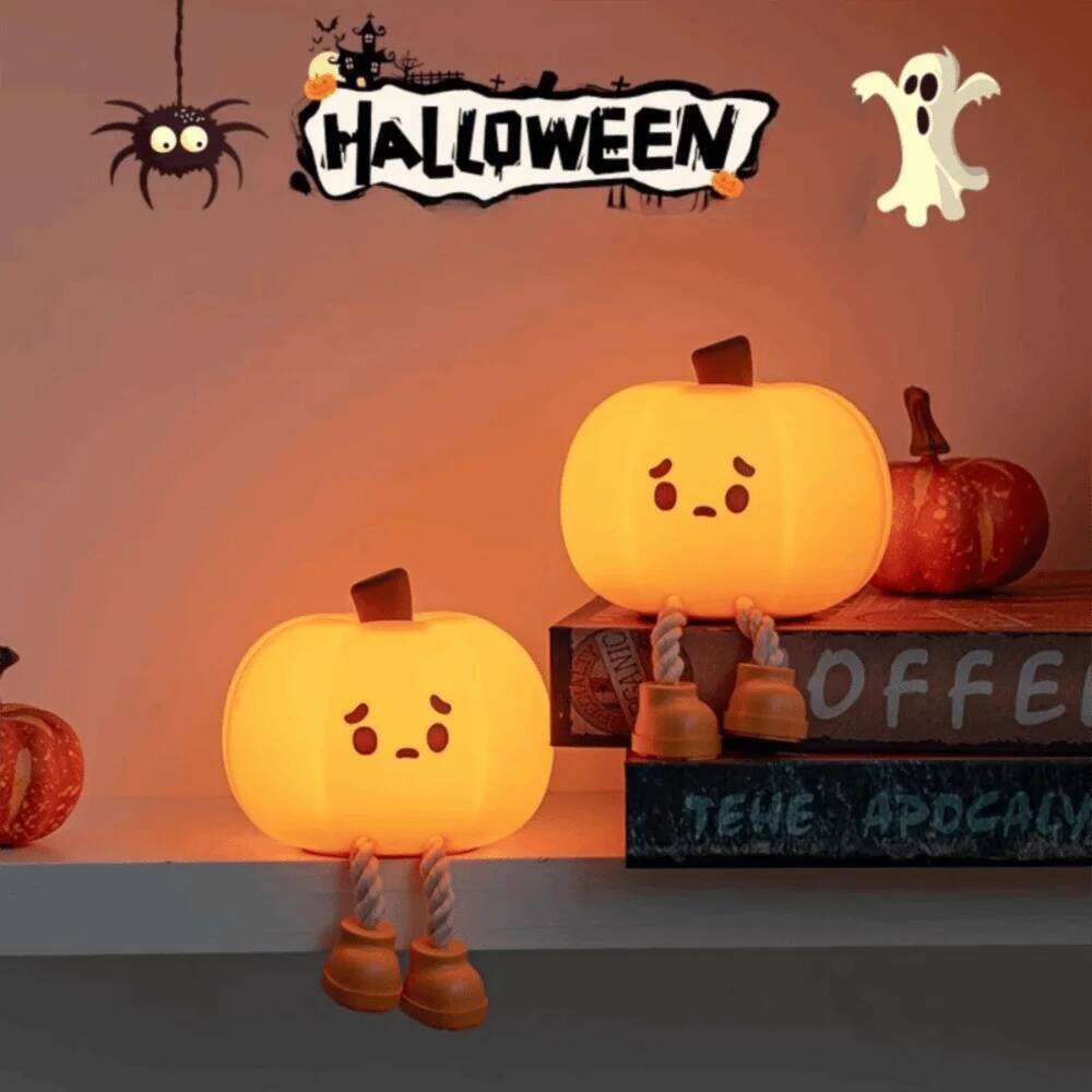 Silicone Halloween Night USB Charging Adjustable Brightness LED Pumpkin Timing Soft Desktop Light Kids Z260227