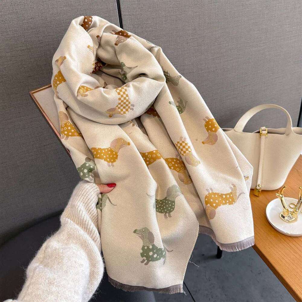 Women Thick Warm Shawl Wrap Autumn Winter Cashmere Scarf Female Dog Print Soft Scarves Lady Bufanda Poncho Echarpe Pashmina Men Z260226